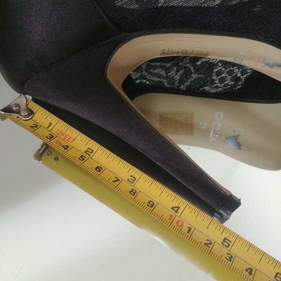 Black Satin Aldo High Heels Lace Bow Size 38 - Picture 6 of 8